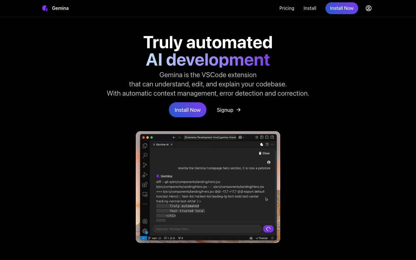 Gemina AI — truly automated AI development, a VSCode extension that understands, edits and explains your codebase